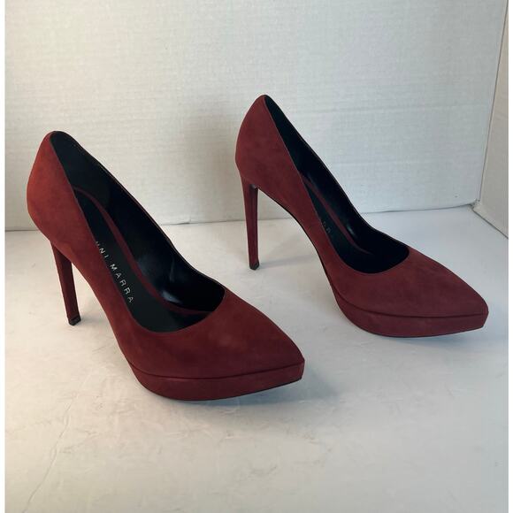 NWT Gianni Marra Burgundy Suede Pointy Toe Platform Stiletto Heel Pump Shoes 9 - Picture 2 of 11